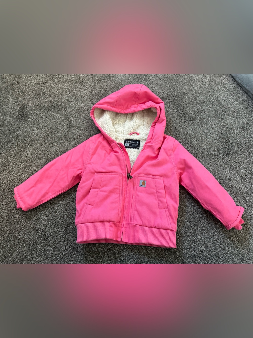 Carhartt Kids Bright Pink Sherpa-Lined Hooded Puffer Jacket